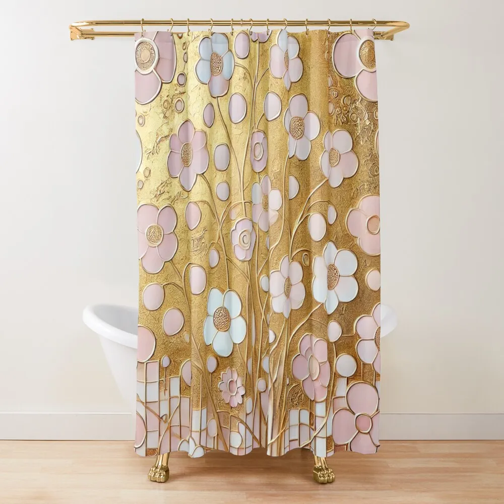 

Gustav Klimt Flowers and Gold Shower Curtain Elegant Bathroom Shower Bath Toilet Accessories Bathroom Curtain