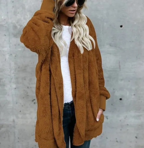 NONE Herbst Winter Doppel Fleece Strickjacke Jacke Frauen Einfarbig Langarm Plüsch Warme Mit Kapuze Dame Jacke Übergroßen Oberbekleidung Mantel 5