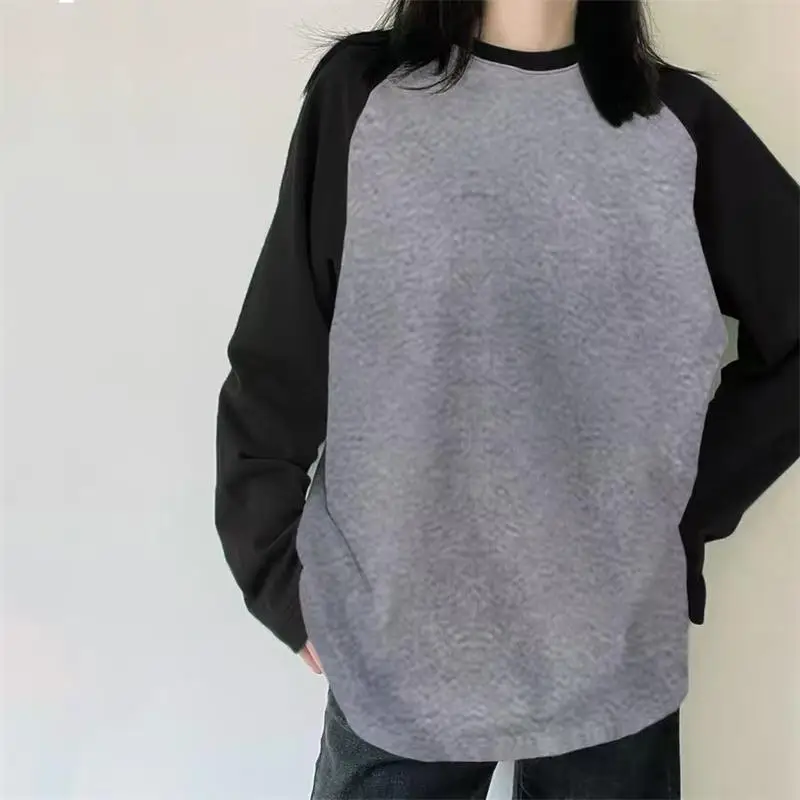 Übergroßes Kontrastfarben-Langarm-T-Shirt für Damen Lässige Oberteile Locker Sitzend Herbst Basic T-Shirt Trendige Kleidung Studenten-T-Shirt – Detail 6