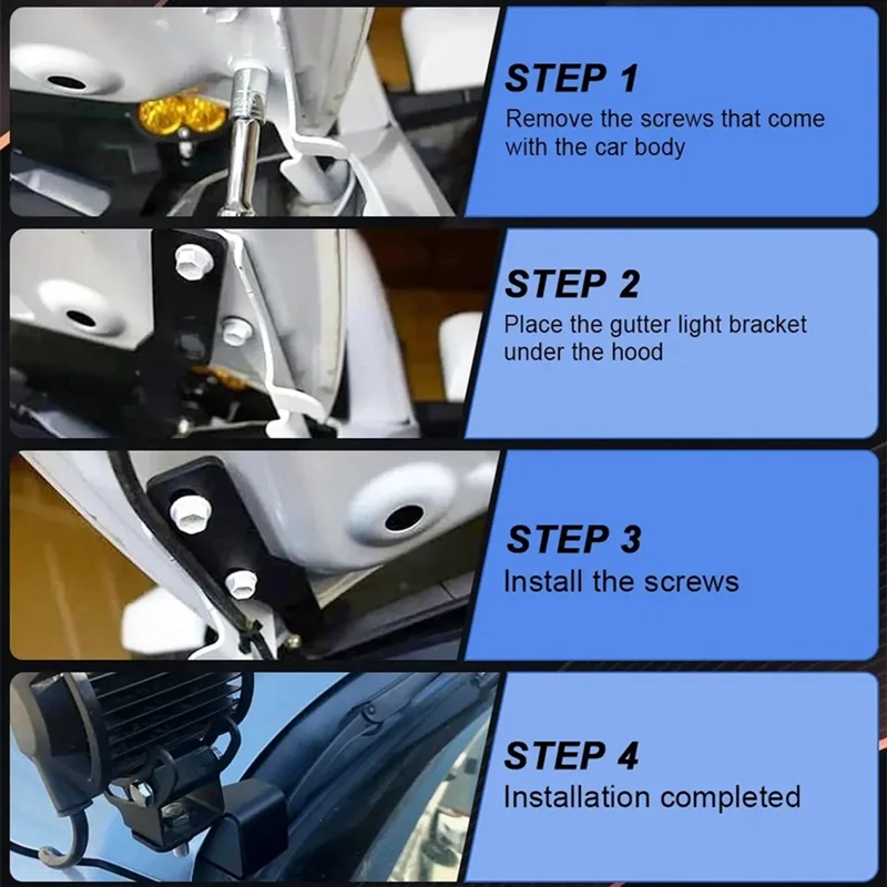 NCSMT 1 Pair LED Hood Hinge Mount Bracket for Work Lights for Chevy Silverado GMC Sierra 1500 2014-2018