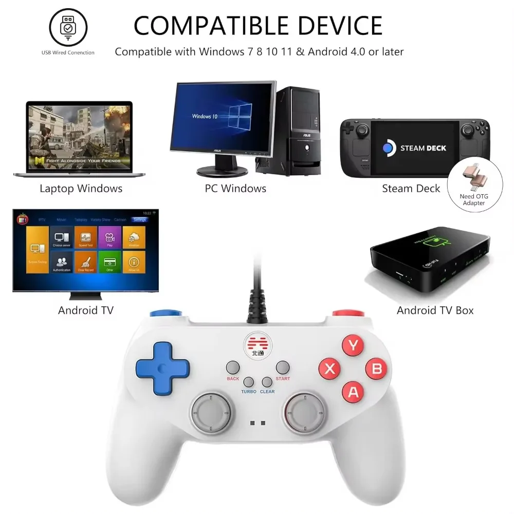 BEITONG Bat 2 Controller di gioco per PC cablato Joystick per gamepad a doppia vibrazione per simulatori Xbox Windows Steam Regalo di gioco per TV Android