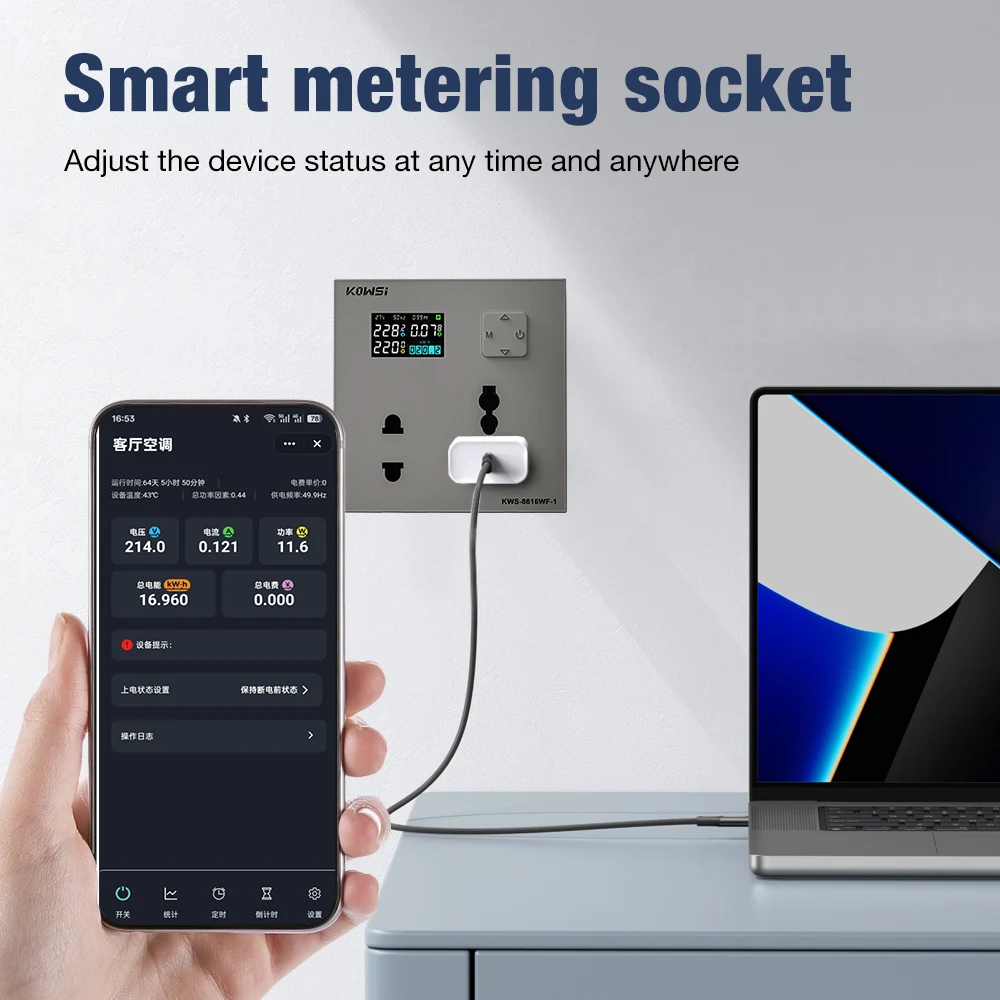 

Smart WIFi Socket 6 in 1 Power Metering Outlet Plug Voltage Current Protectior Electric Consumption Minitor By Tuya APP Control