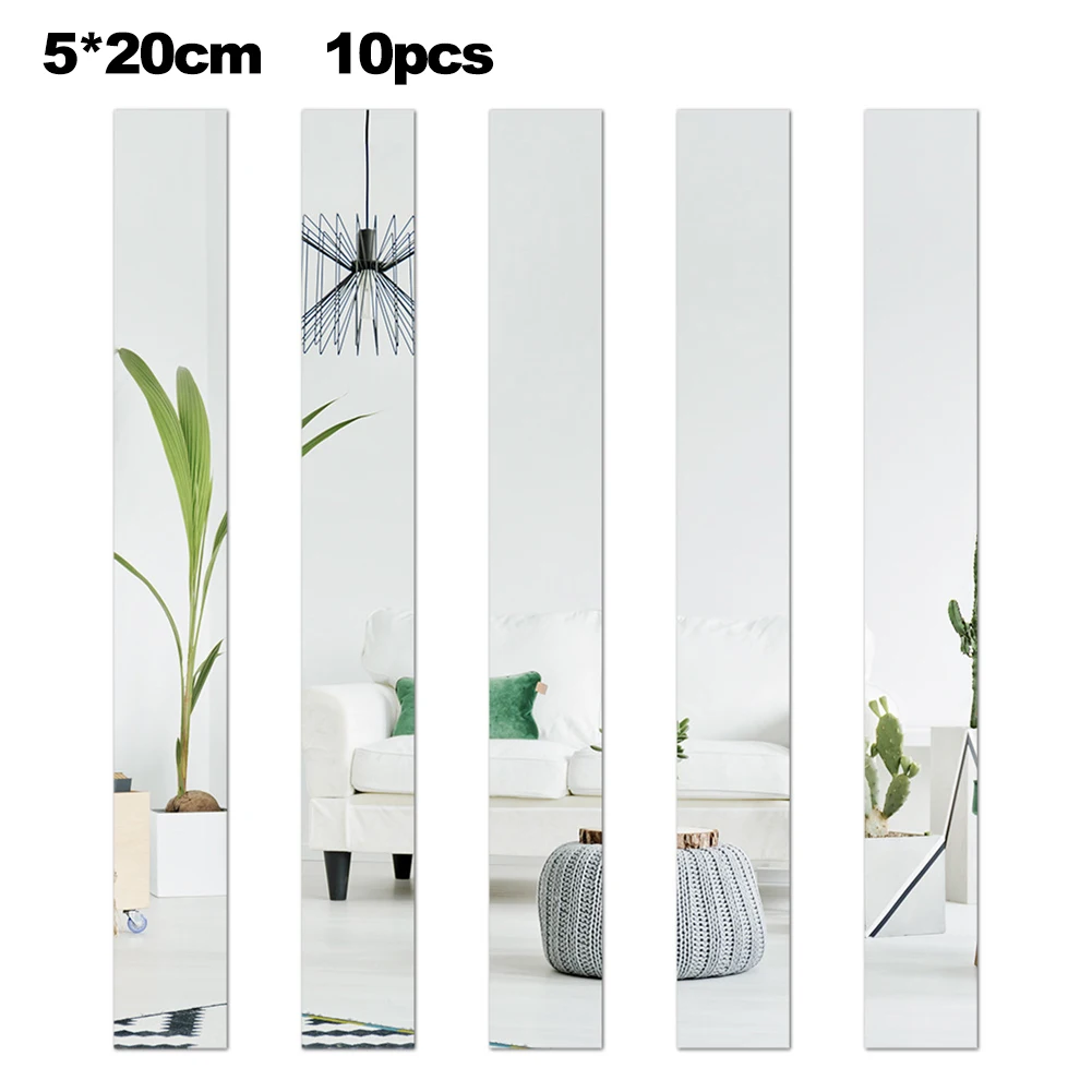 5*20CM Strip Acrylic Mirror Stickers 10PCS Living Room Background Wall Waistline For Home Decoration Festival Wedding Decor