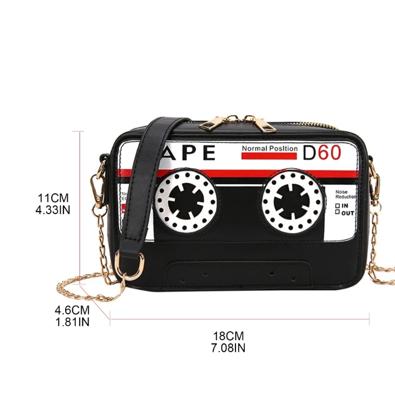 Retro Tape Shaped Shoulder Bag Women PU Leather Cassette Crossbody Phone Pouch Lady Casual Travel Chain Shopping Handbag Tote