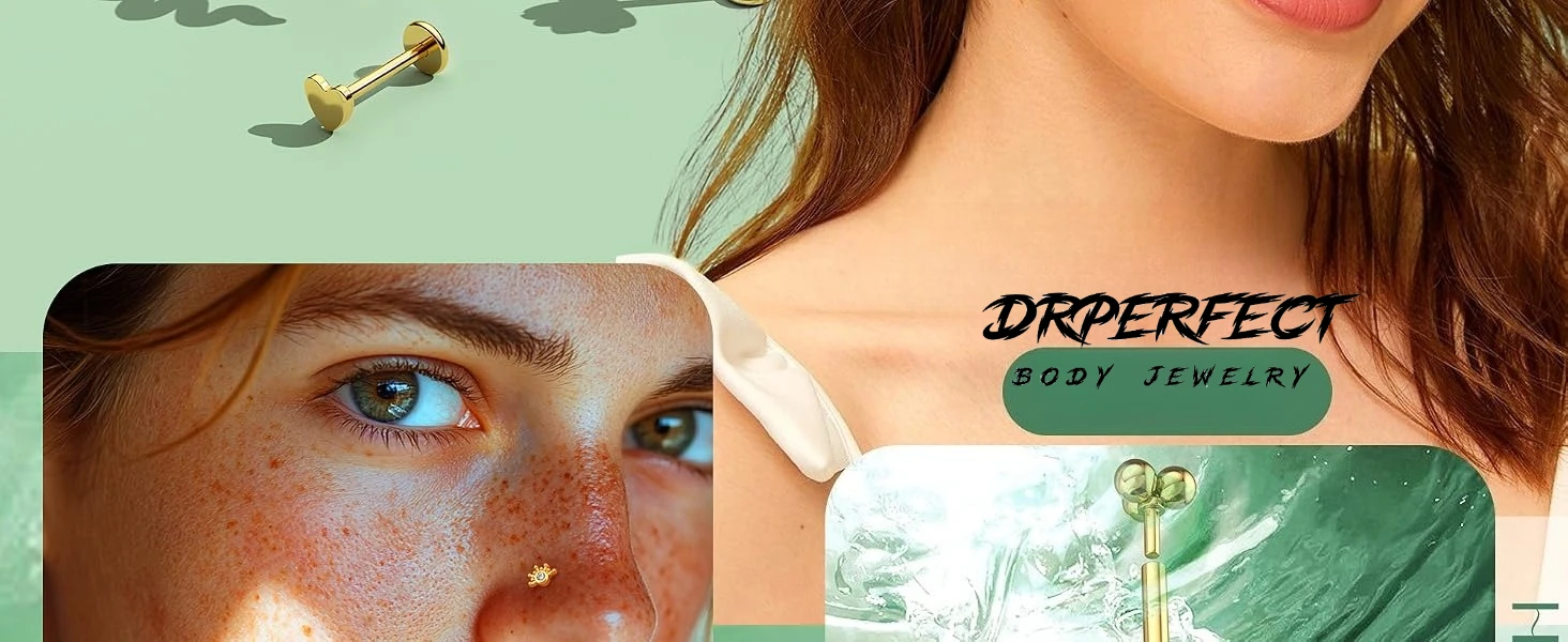 Drperfect 13-teiliges Set Flache Ohrstecker für Frauen, Helix Tragus Piercing Schmuck, Chirurgenstahl Nasen-, Lippen- und Knorpelpiercing Schmuckstück – Detail 2
