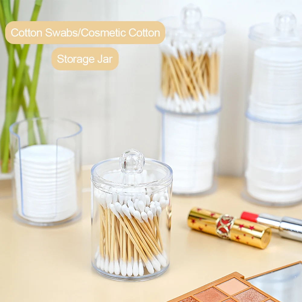 Acrylic Makeup Organizer Cotton Pad Storage Box Cotton Swabs Rod Cosmetics Jewelry Organizer Empty Container With Bamboo&Clear