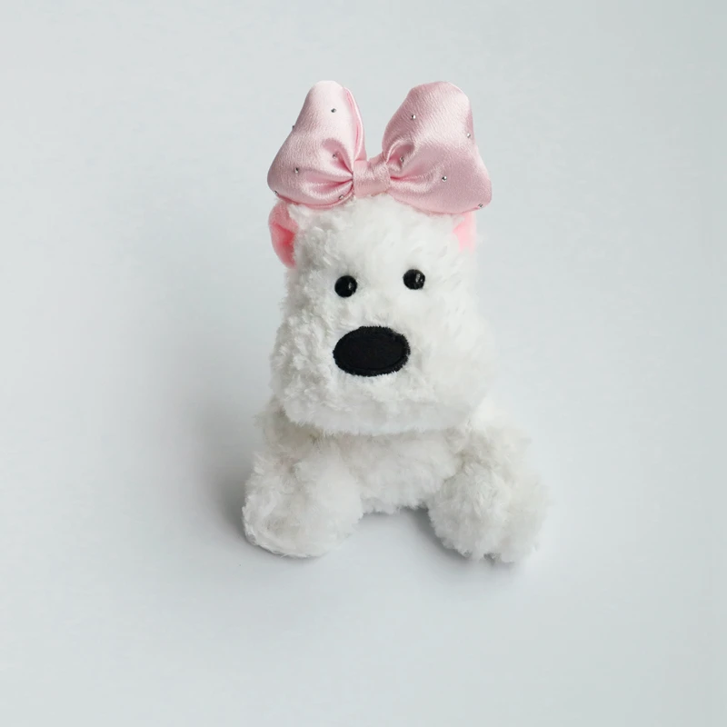 West Highland-perrito pequeño, juguetes de peluche, bonito bolso con lazo, colgante, llavero decorativo, regalos de cumpleaños para niños