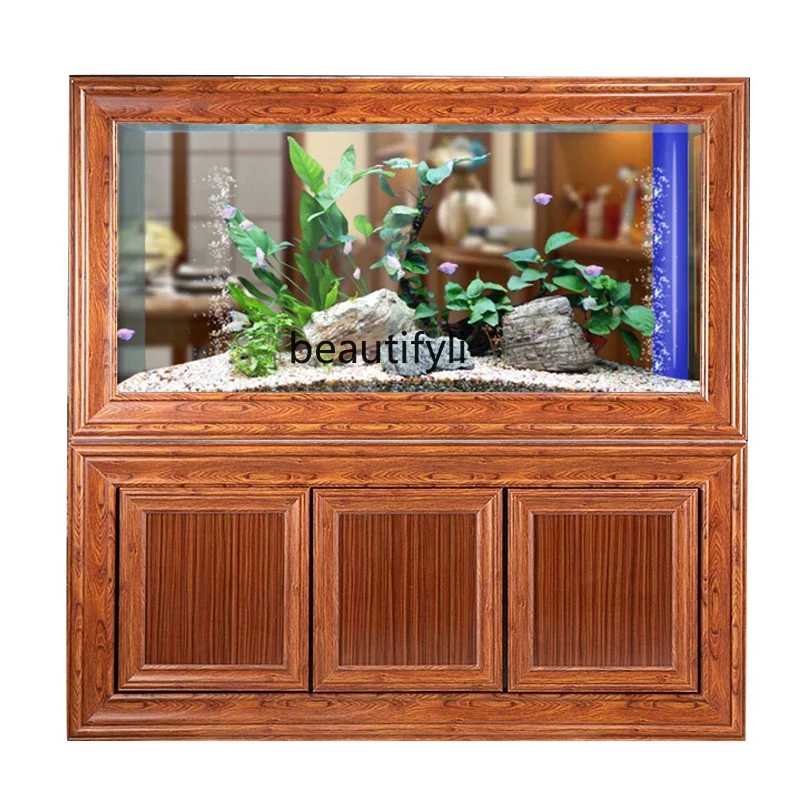 Chinese Style Redwood-like Pattern Dragon Fish Tank Screen Large Bottom Filter Ecological Automatic Filter Aquarium   H