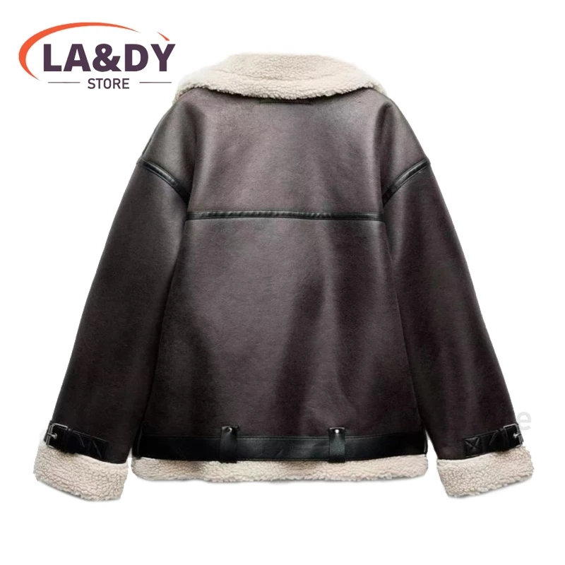 High Quality Faux Leather Jacket Women 2024 Autumn Winter Fashion Thick Warm Lambwool Zip Pockets Coat Female Casual Top Outwear