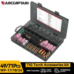 ARCCAPTAIN WP-17/18/26 TIG Welding Torch Accessories kit 49/71Pcs Nozzle Collets Body Stubby Gas Lens Glass Cup consumables Kit