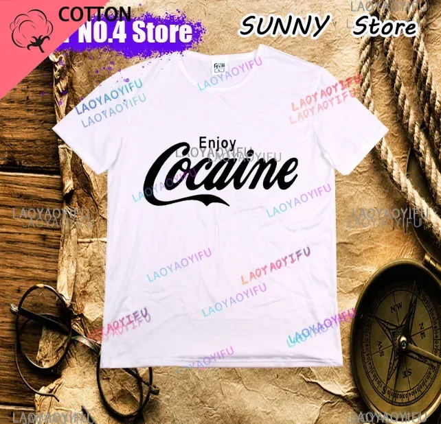 Enjoy Cocaine T-Shirt Fashion Funny Birthday Short Sleeves T Shirts Causal O-neck Tops Tees Hip Hop Men Clothes