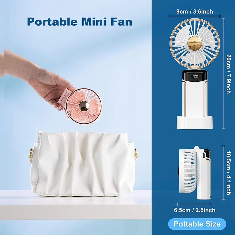 Portable Handheld Fan Mini Personal Hand Fan, 8-20Hs USB Rechargeable Hand Fans, Small Pocket Fan