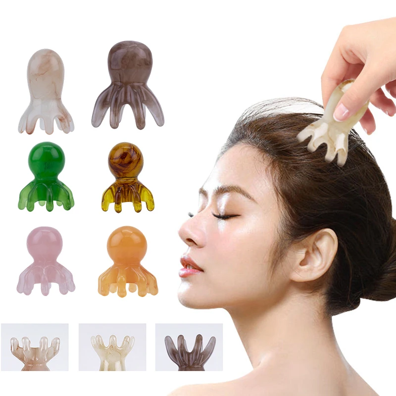 Peine de resina para pulpo, masajeador de cabeza, raspado meridiano, cepillo para el cuero cabelludo, acupuntura, SPA, Gua Sha, herramienta de masaje profundo para la salud, diente ancho