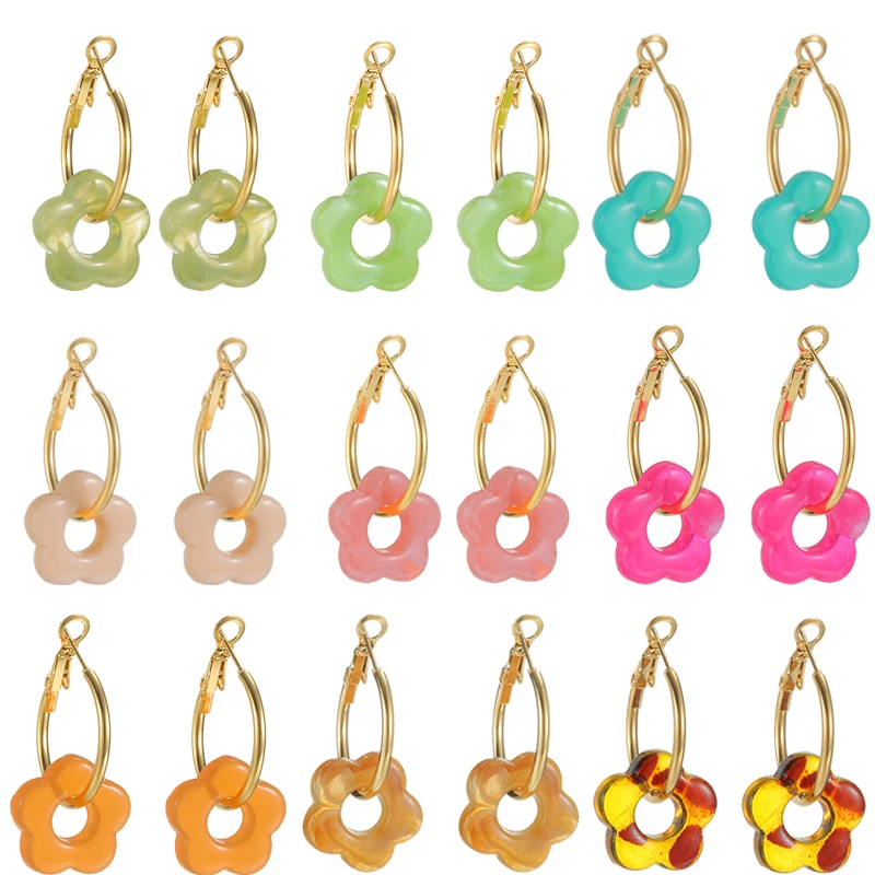 Nextvance, nuevos pendientes colgantes de flores acrílicas de resina Multicolor para mujer, regalos de joyería con hebilla de oreja de acero inoxidable chapado en oro para bebé