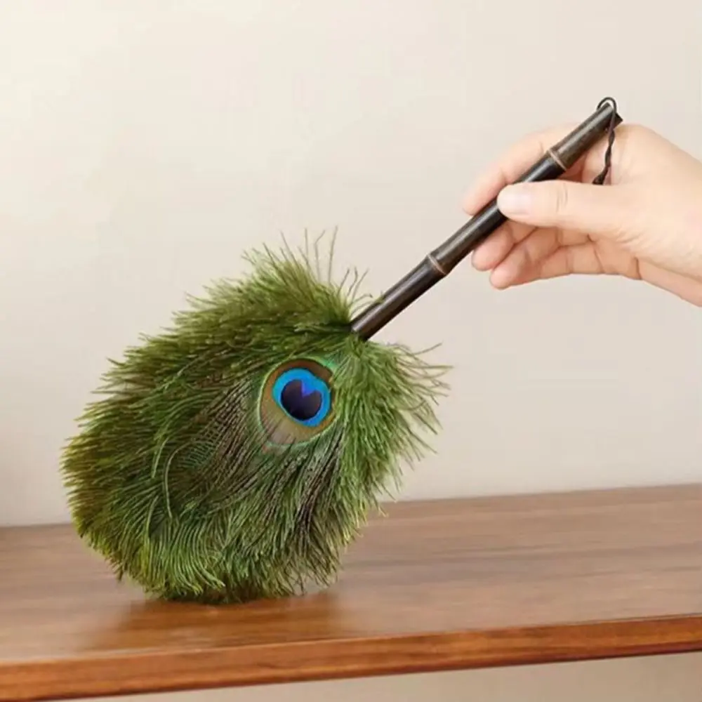 Portable Peacock Ostrich Feathers Duster Brush Handle Anti-static Cleaning Tools Household Dust Sweeping Brushs Multi-function
