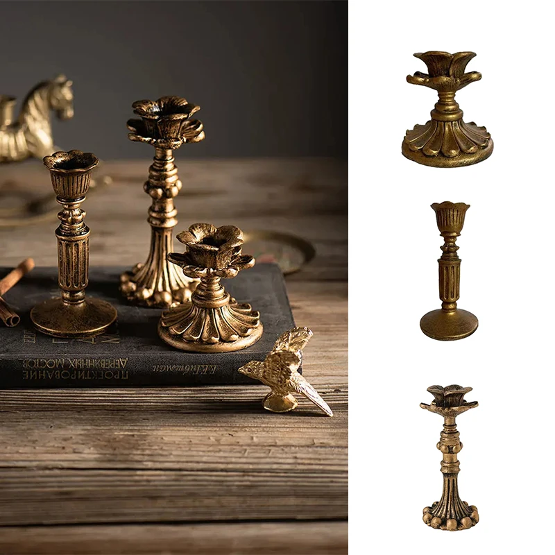 Retro Candlestick Resin Candle Holder Sconce Nostalgic Antique French Candle Stick Rack Home Decor Photography Props