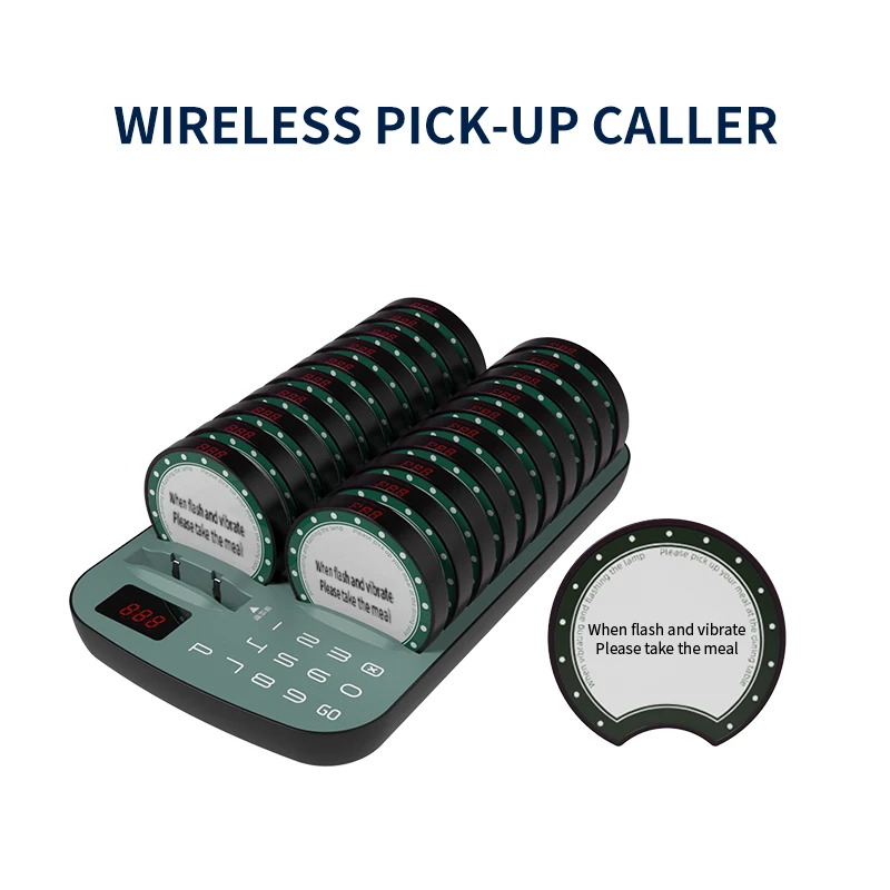 Wireless paging system for restaurants and cafes 20 coasters with vibrating buzzers Free custom waterproof food truck pagers