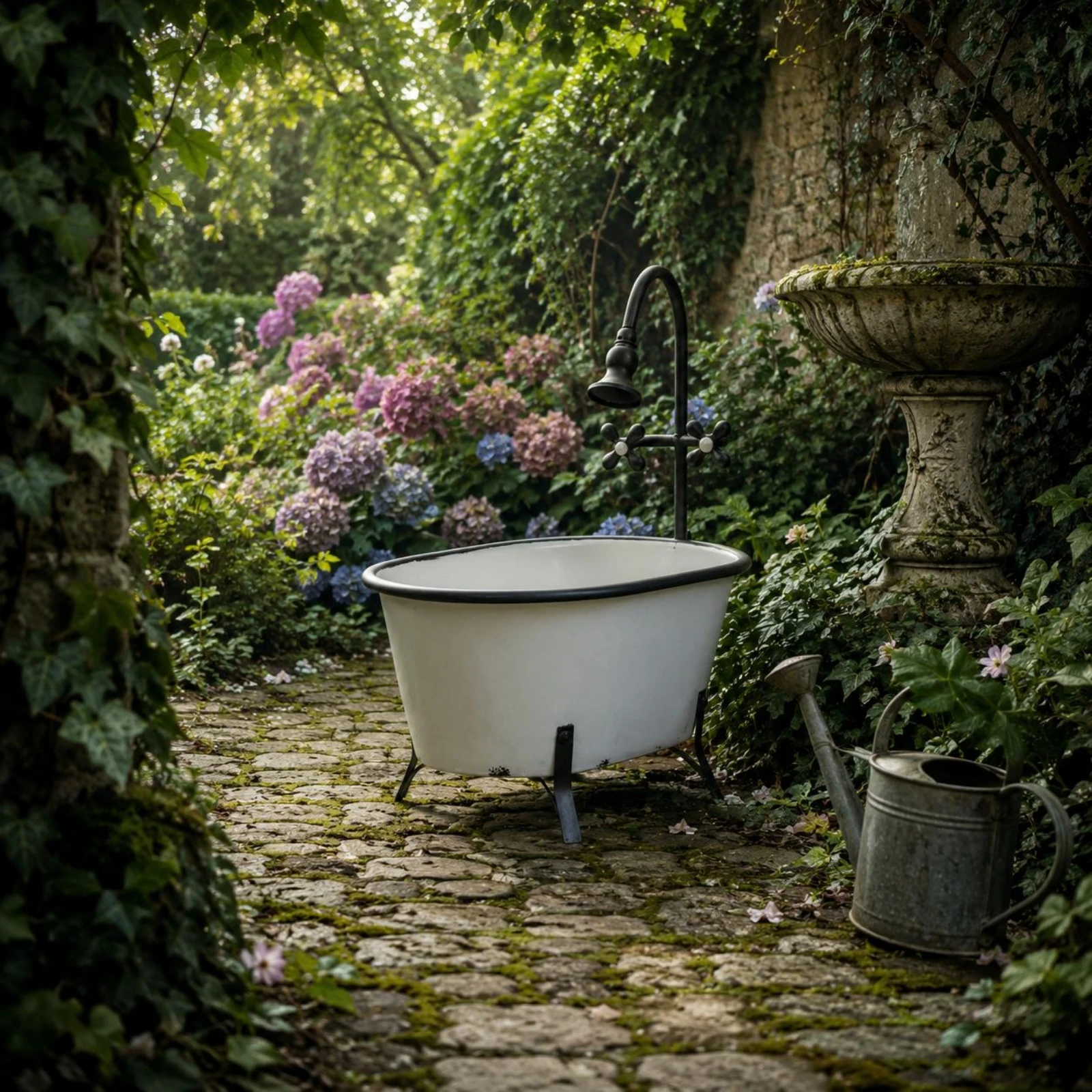 Bathtub Planter Black Rim Shower Head Planter Garden Decor Exposed Basin Design Yard Decoration Indoor Outdoor Use