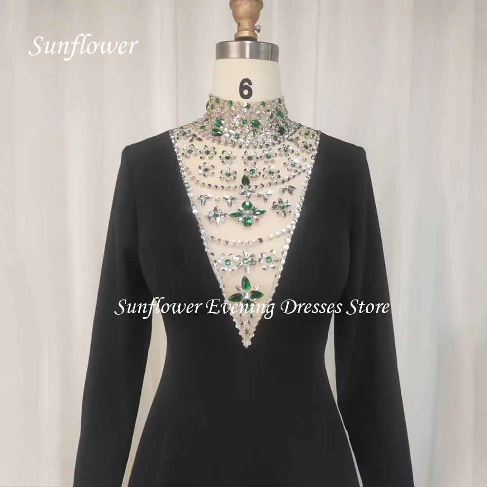 Sunflower Beading High Neck A-LINE فساتين السهرة Elegant Crepe Long Sleeve Party Prom Dress Prom dresses Formal vestidos de fies