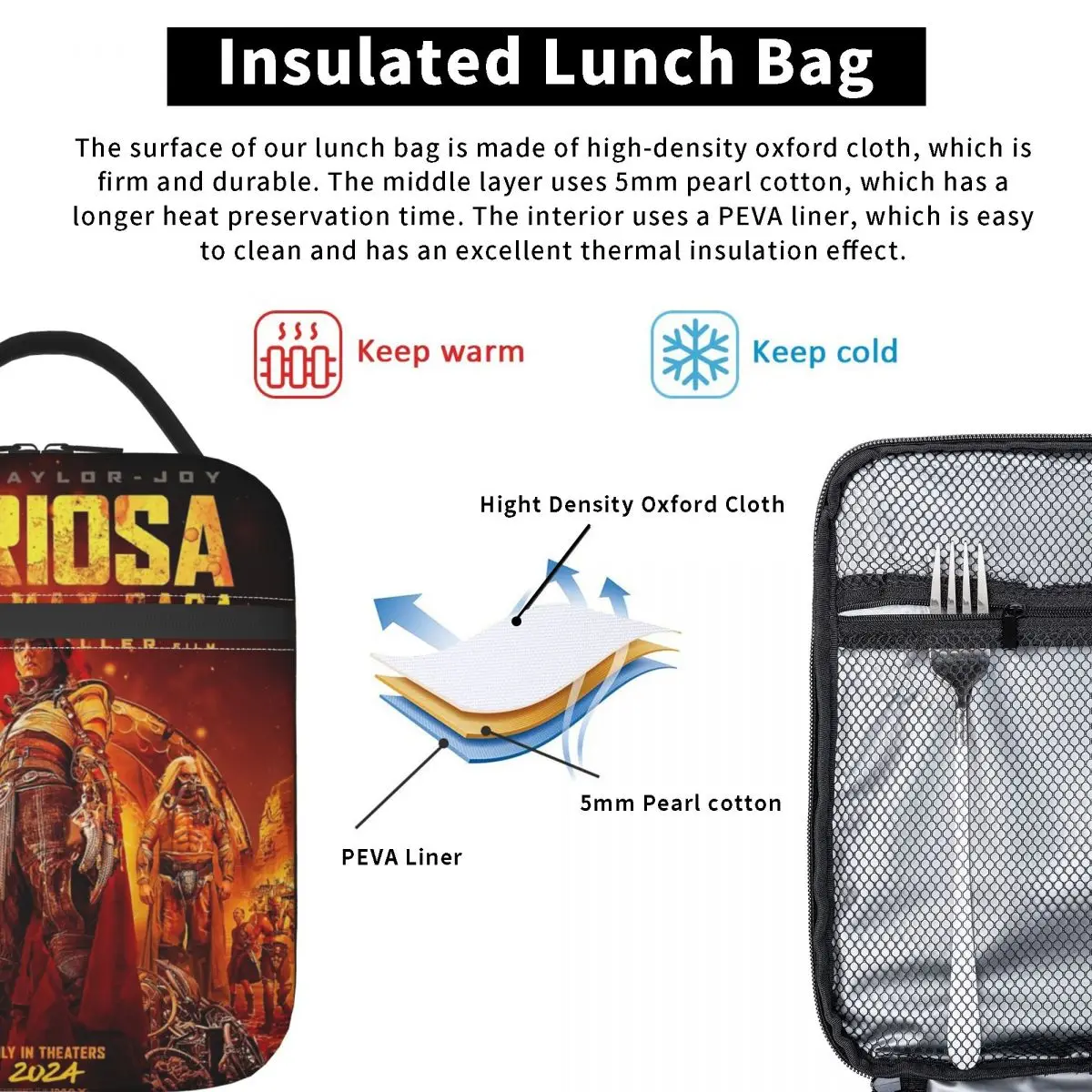 Insulated Lunch Box Furiosa A Mad Max Saga George Miller Product 2024 Movie Lunch Container Thermal Cooler Lunch Box For School