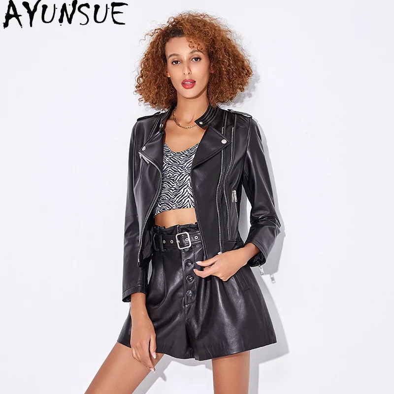 AYUNSUE 100 % Schaffell Echtes Leder Jacke Frau Motorrad Mantel Schlanke Damen Jacken Frühling Herbst Kleidung Nadalха Ж Espero