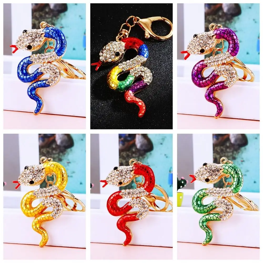 Fortune Rhinestone Snake Keychain Colorful Chinese Style Women's Bag Pendant Trinket Collection Snake Lucky Pendant