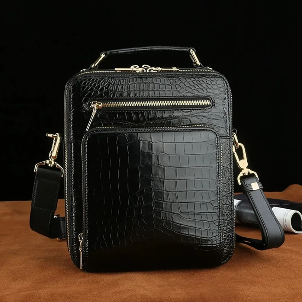 Real Crocodile Leather Large-Capacity Men's Handbag Authentic Crocodile Leather Business Bag Fashion Men's Shoulder Bag
