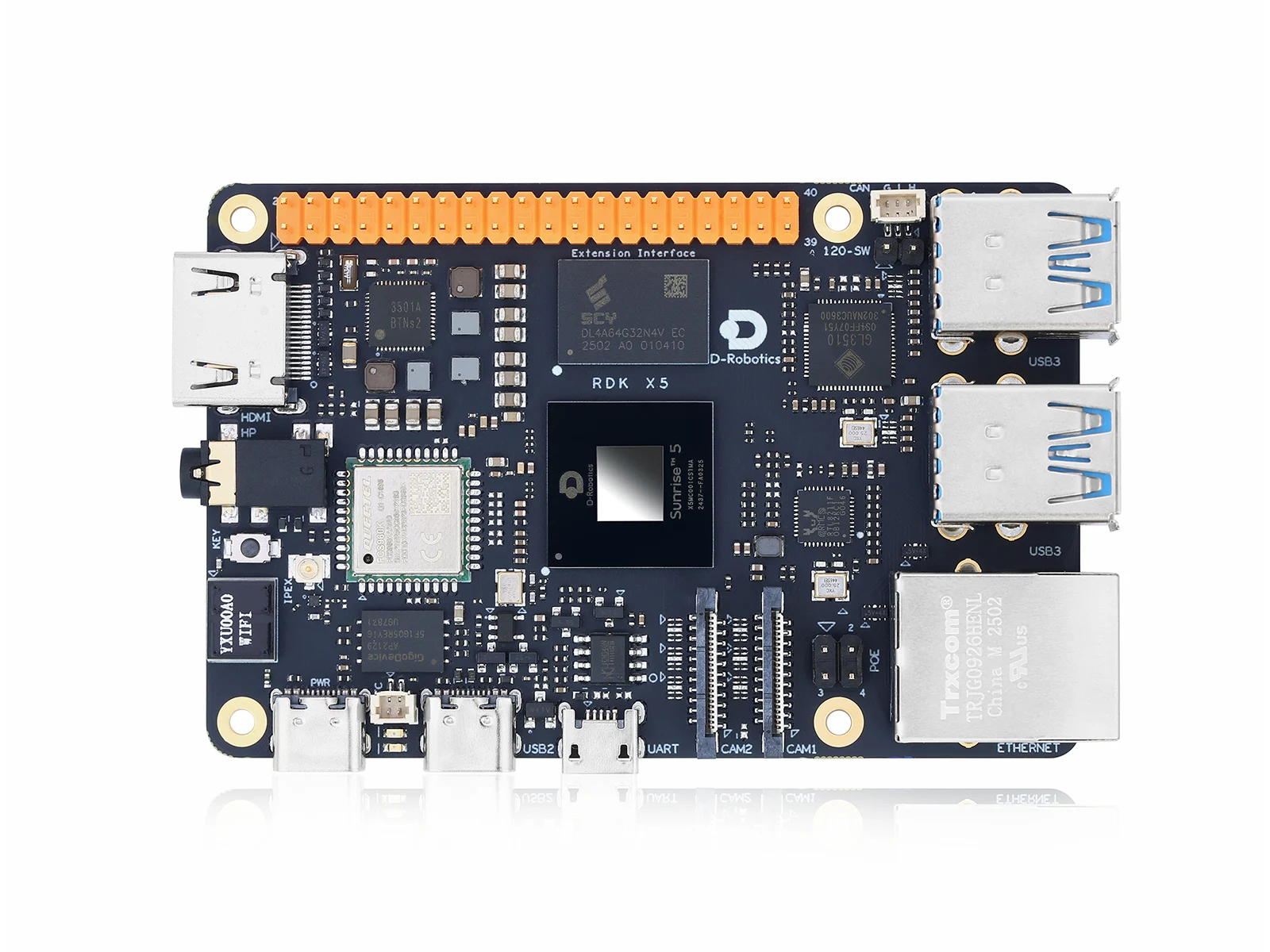 Waveshare D-Robotics RDK X5 Development Board,Powered By Sunrise 5 Chip,Octa-core Cortex A55 Processor, 10 TOPS Computing Power