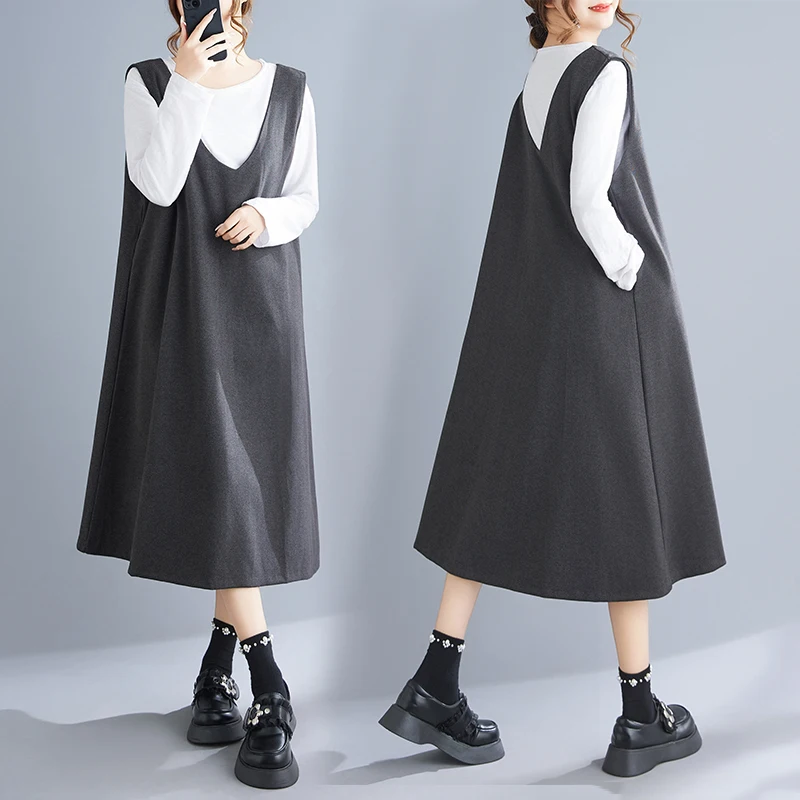 

Осень-зима Thiened Длинный V-образный вырез Двусторонняя одежда Жилет Юбка Высококачественный однотонный Dr А-силуэта Sle No-sve