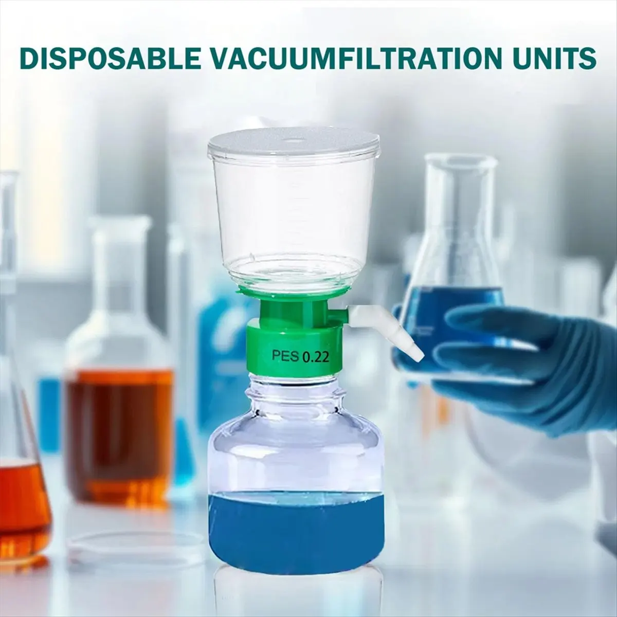 DT38 250ml Vacuum Filter Units - PES Bottle Top Vacuum Filter 0.22μm, Individually Wrapped,Pack of 1