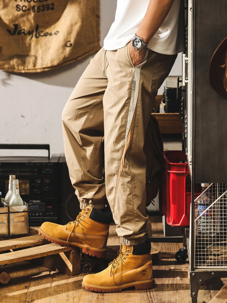 

Тонкие повседневные брюки из ледяного шелка, мужские летние свободные брюки цвета хаки большого размера, американская рабочая одежда в стиле ретро, дышащие свободные брюки