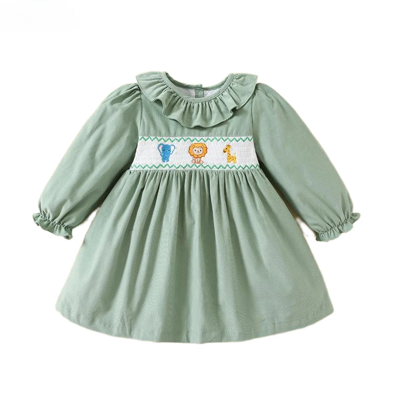 2024 Children Hand Made Embroidery Clothes Smocked Cotton Boutique Design Dress Baby Girls Autumn Matching Kids Casual Frock