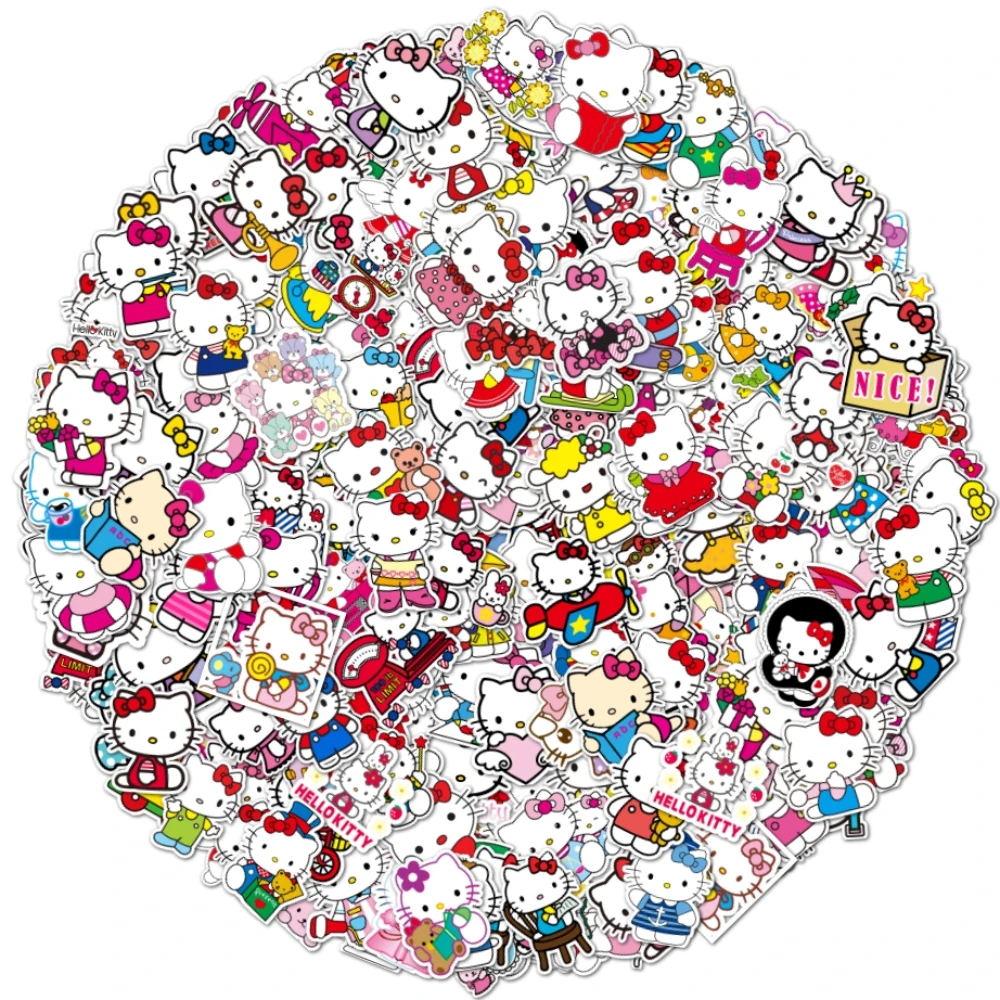 100pcs Cute Hello Kitty Cartoon Stickers for Laptop Phone Case Scrapbook Guitar Kawaii Anime Sanrio Waterproof Sticker Toys