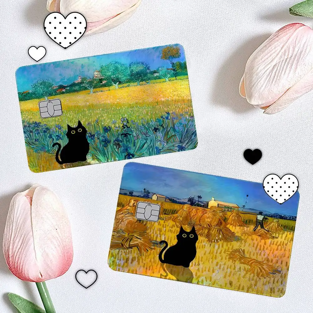 Van Gogh Black Cat 4Pcs/Set Holographic Laser Credit Card Stickers Iridescent Waterproo Fits All Standard Bank Cards