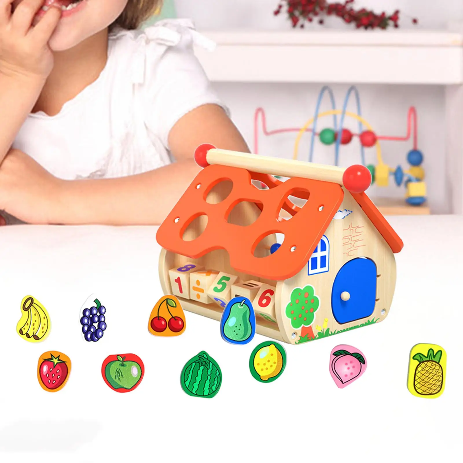 Busy Houses Activity Center Fruits Matching Blocks Educational Fine Motor Skills Shape Color Sorter Toys for Girls Boys Gifts