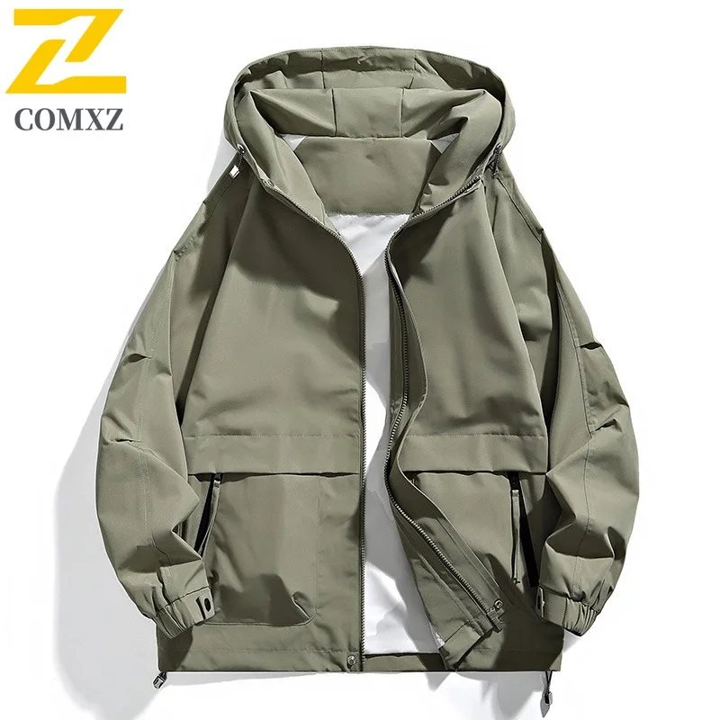 

COMXZ 2025 Мужская повседневная куртка с капюшоном, весенне-осенняя модная легкая водонепроницаемая студенческая куртка в китайском стиле
