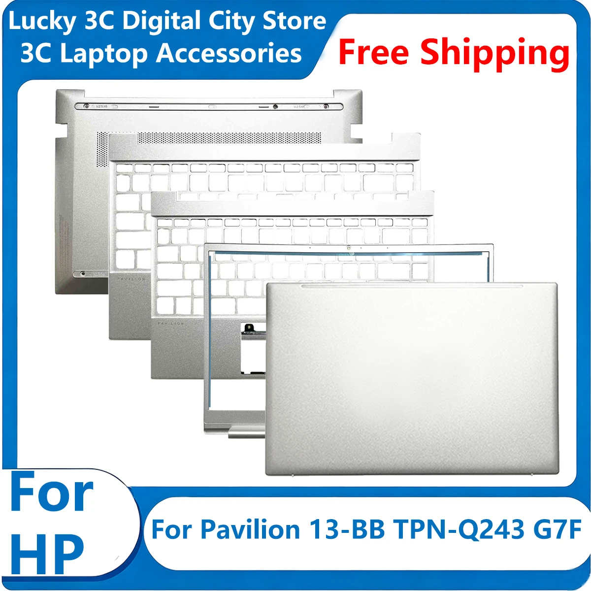 New Notebook For HP Pavilion 13-BB TPN-Q243 G7F Laptop Cover LCD Back Cover Front Bezel Palmrest Bottom Case Silver M14331-001
