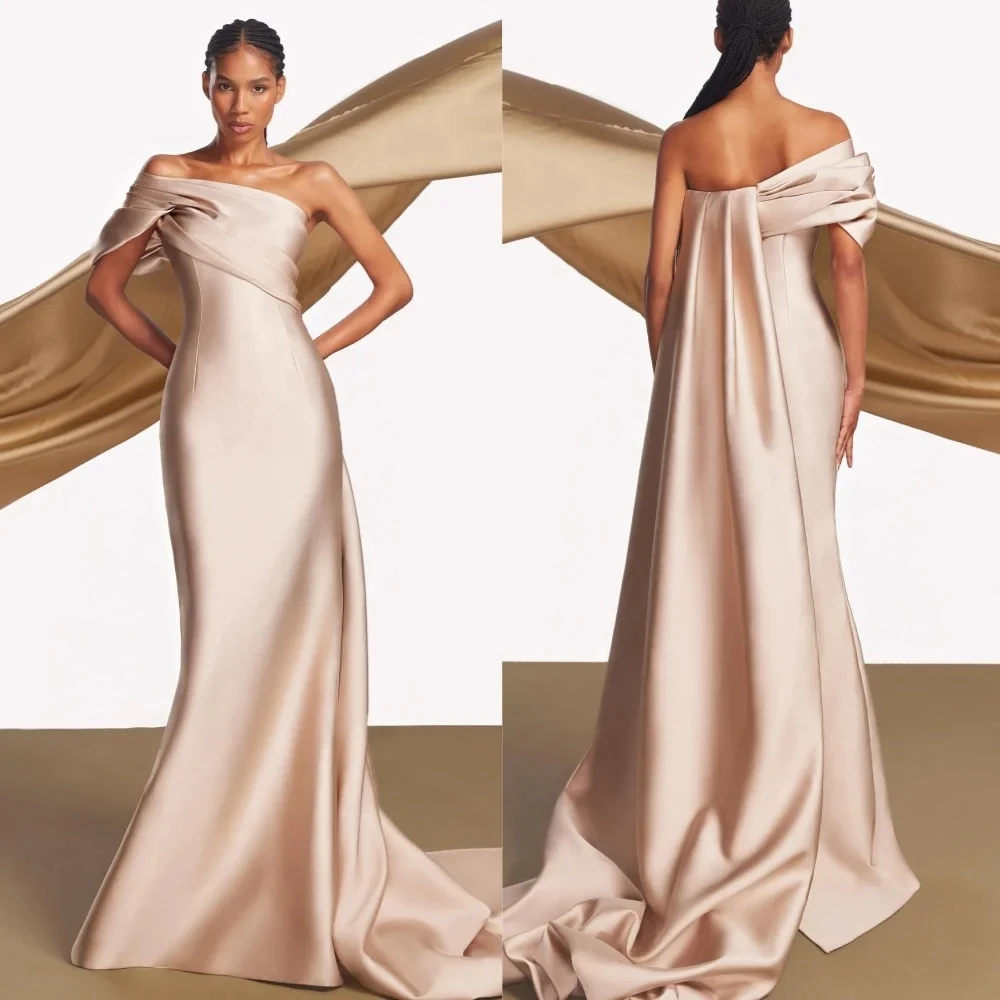 

Sexy Casual Satin Pleat Beach Dress Elegant One-shoulder Bespoke Occasion Gown Long Dresses