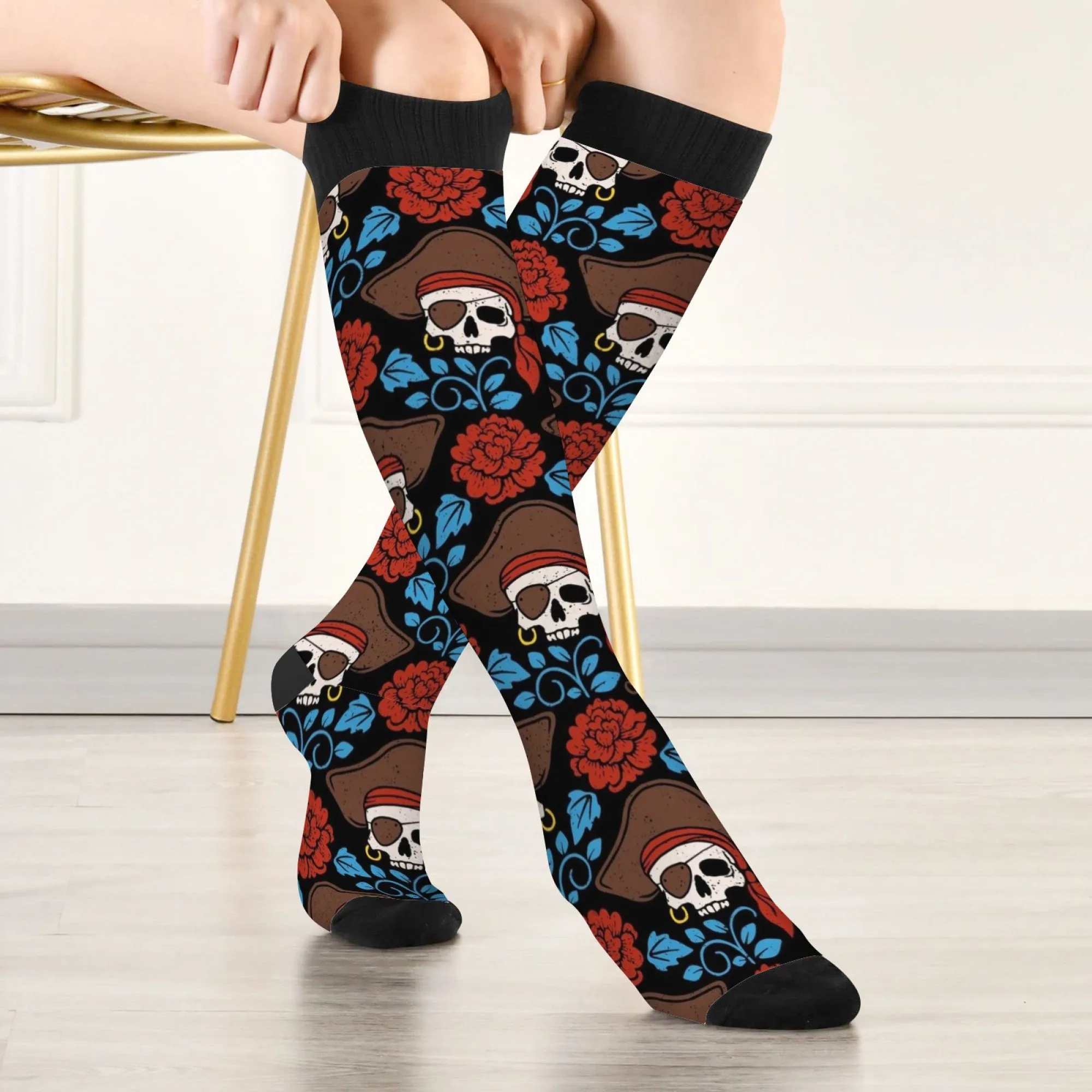 Dark Pirate Skull Theme compression stockings sport ladies men's stockings edema varicose veins nurse casual socks