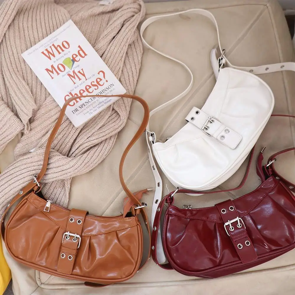 

Casual Designer Buckle Armpit Bag Pu Leather Gothic Y2k Shoulder Bag Vintage Cross Body Spicy Girl Handbag Women