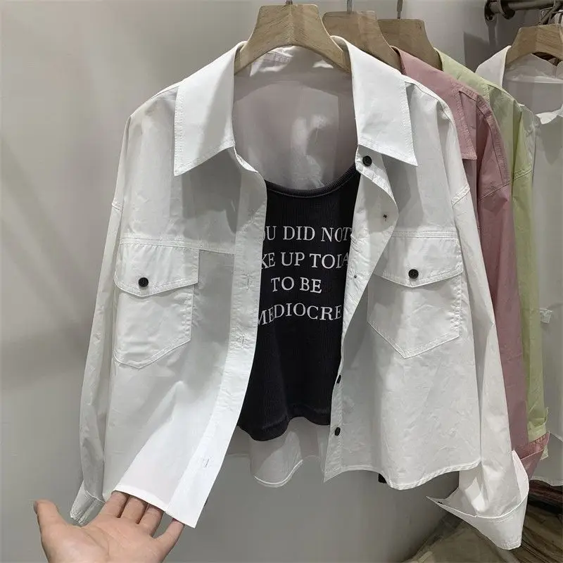 Cropped Shirts Women Loose Casual Summer Pure Vintage Simple 3 Colors Personality Chic Korean Fashion Clothing Harajuku Students