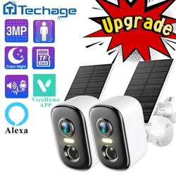 Techage 3MP Wireless Solar Battery IP Camera Outdoor Security WiFi PIR Camera Two Way Audio Human Detection Support Alex