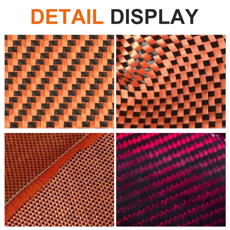 Carbon Aramid Fiber Hybrid Fabric Cloth  Orange Plain Weave 190gsm