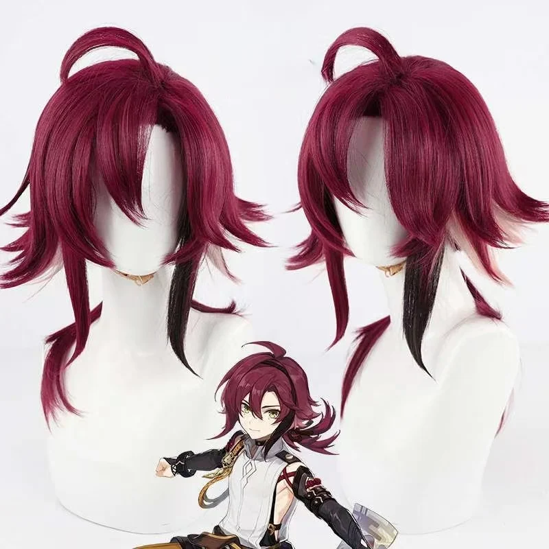 Genshin Impact Shikanoin Heizou Cosplay Wig Matte High Temperature Fiber Wine Red Gradient Hair For Halloween Party Comic Con