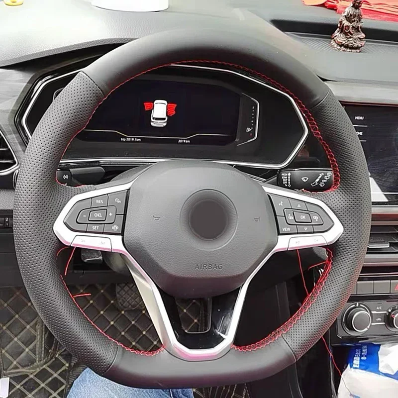 

Hand-Stitched DIY Black Artificial Leather Car Steering Wheel Cover For Volkswagen VW Golf 8 2020 Atlas 2020 2021