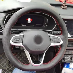 핸드 스티치 DIY 블랙 인조 가죽 자동차 핸들 커버, 폭스바겐 VW 골프 8 2020 아틀라스 2020 2021