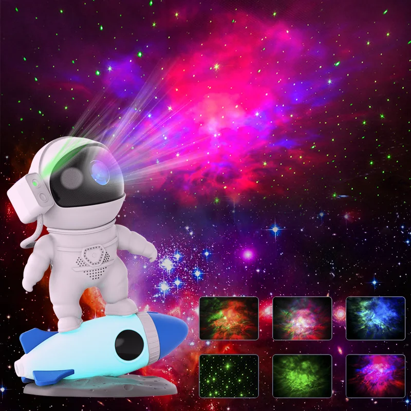 

Kids Rocket Astronaut Star Projector Night Light with Remote Control 360° Rotary Nebula Galaxy Lighting for Children