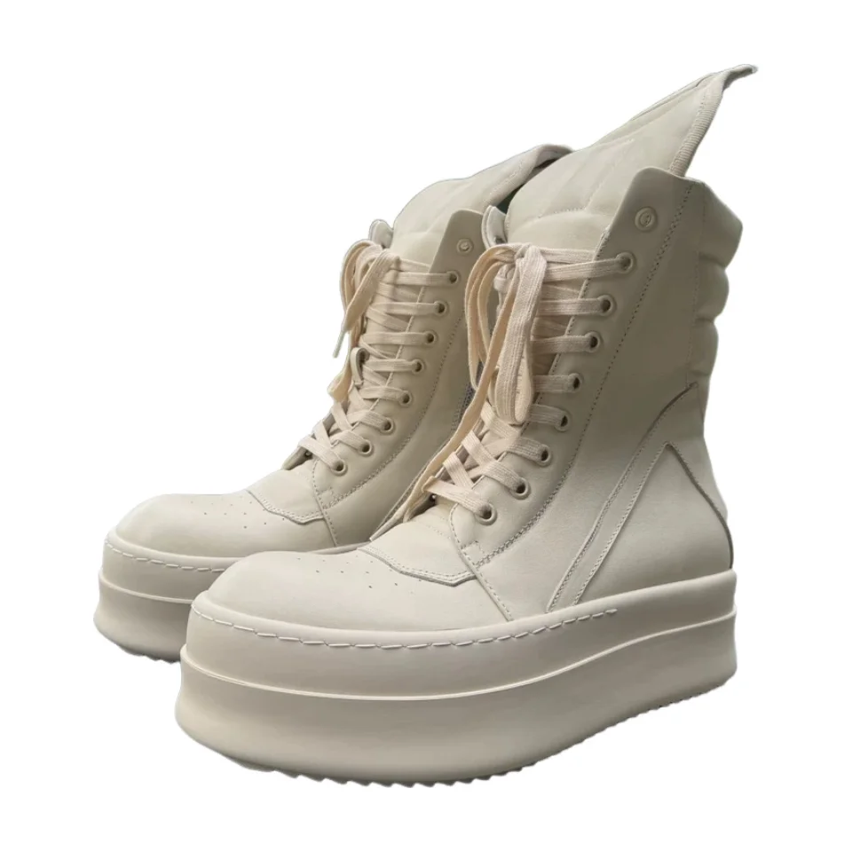 Men High Top Shoes Platform Woman Sneakers Leather Lace Up Gothic Heels Luxury Vintage Trendy Male Designer Boots Black