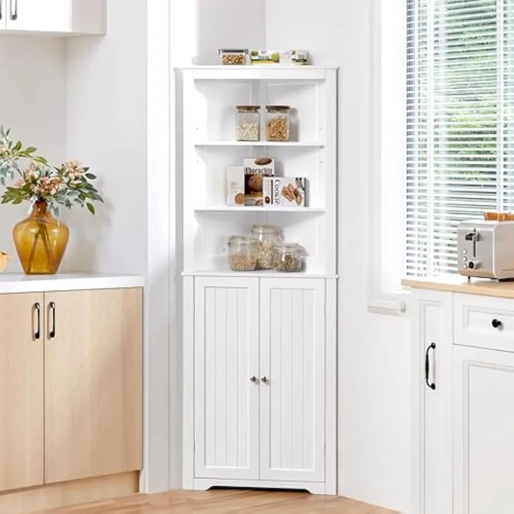 

Tall Corner Cabinet with Adjustable Shelves, Freestanding Storage Cabinet with Double Doorsfor Bathroom Living Room,