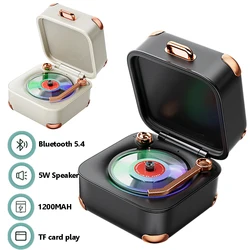 Mini Classic Vintage Bluetooth Speaker Retro Hifi Music Box Vinyl Record Player Design Soundbar Colorful Ambient Light with Mic